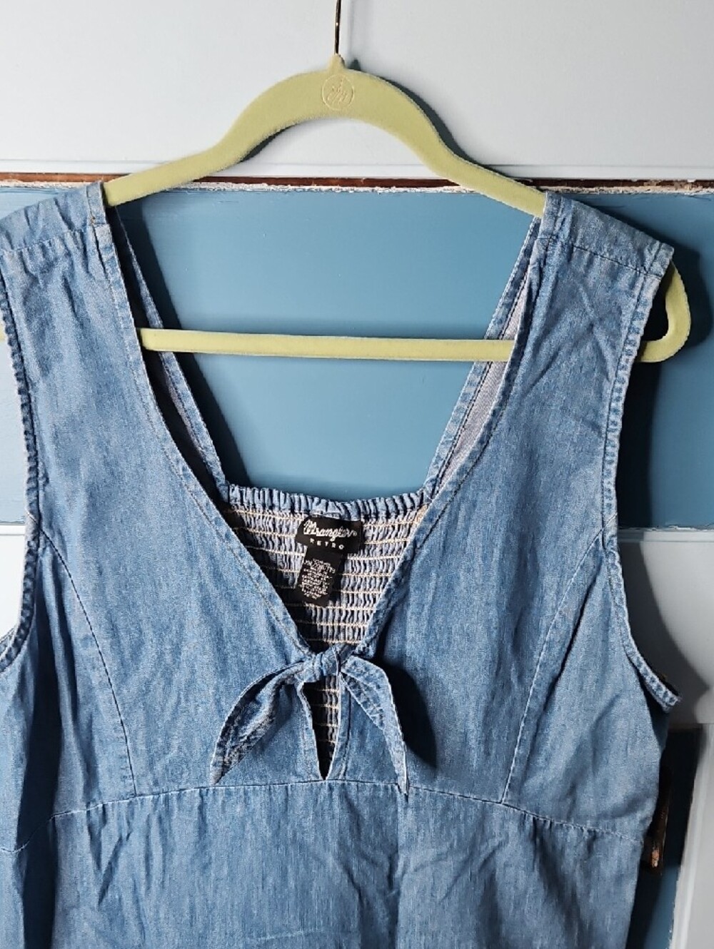 Wrangler Retro Blue Smocked Denim Tank Top XXL - Picture 3 of 6